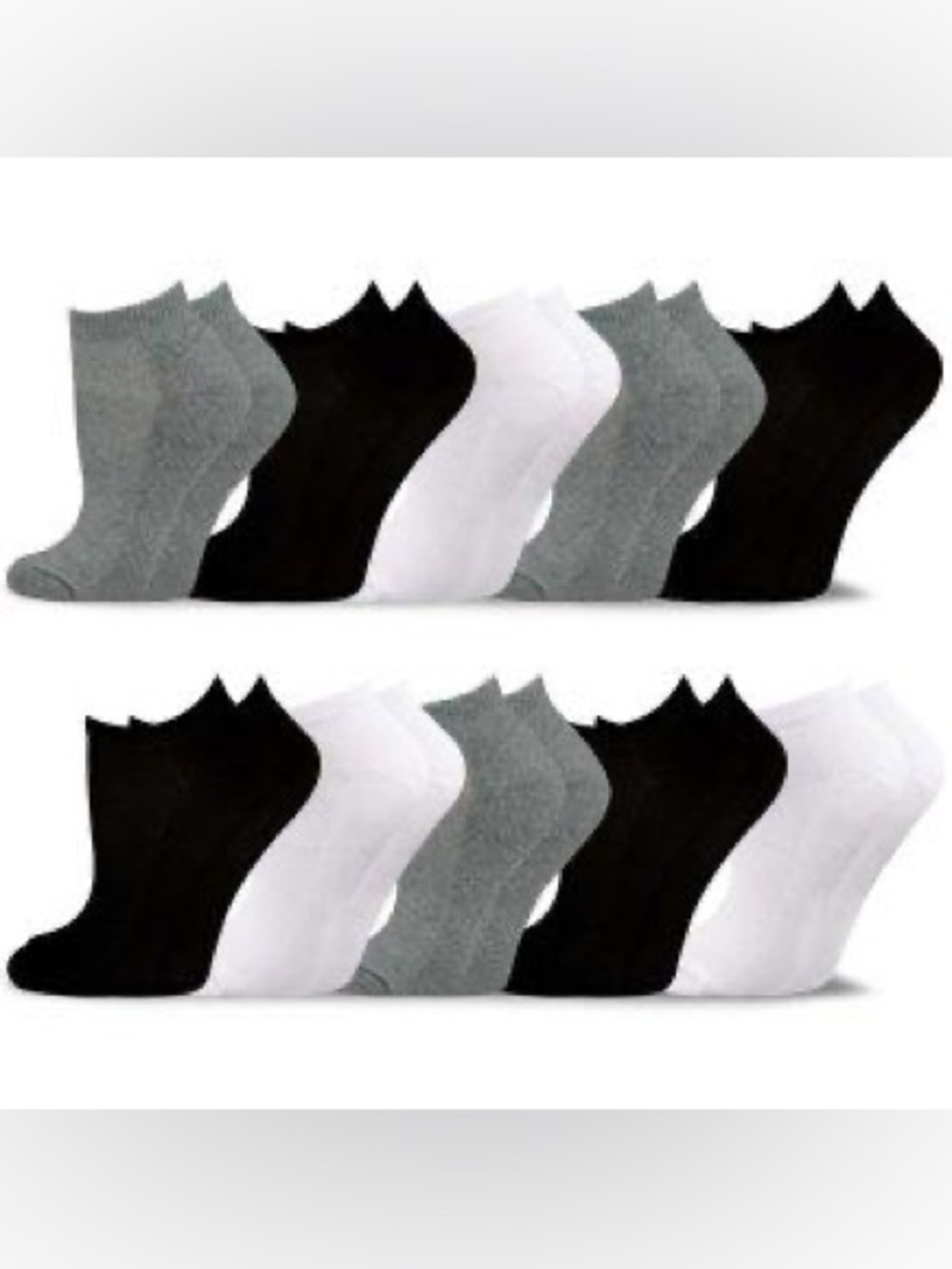 Women's 12-Pack No-Show Socks – Black, White & Gray